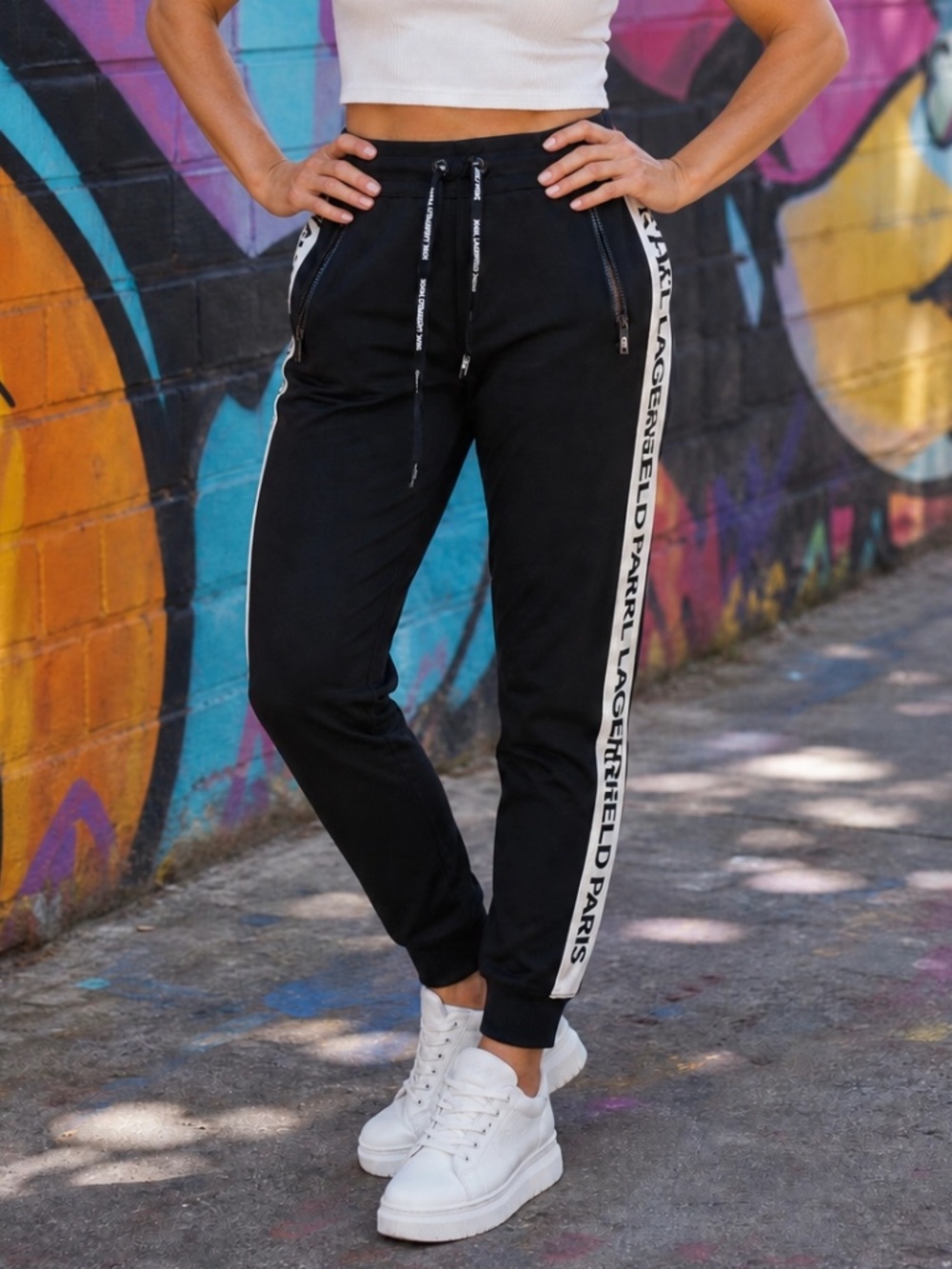 Karl Lagerfeld Paris Logo Jogger Pants Black Size S NWOT Athleisure